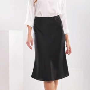 Black Midi Slip Skirt, Silk Blended Skirt, Satin Black Silk Skirt, 90s slip